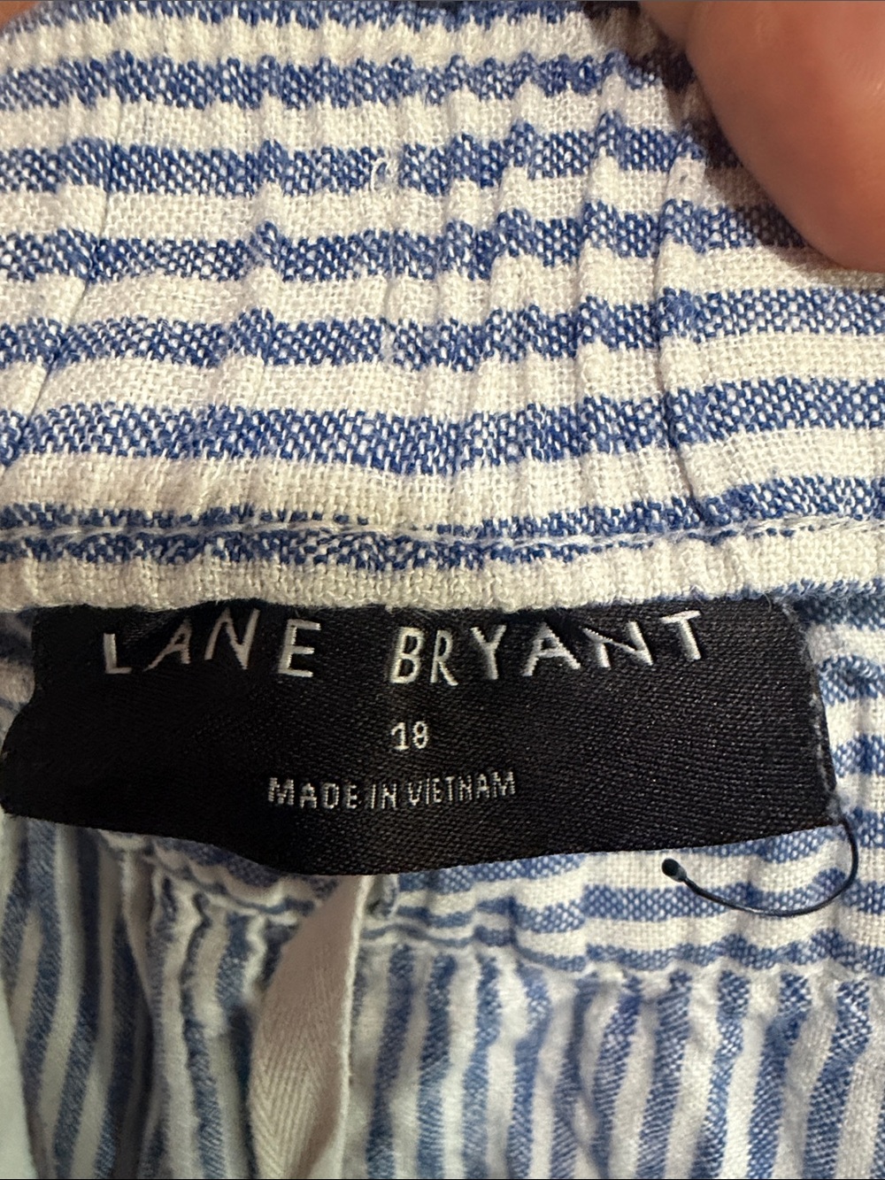 Lane Bryant Blue and White Vertical Stripe Pull on Wide Leg Pants Linen Blend - Picture 3 of 8